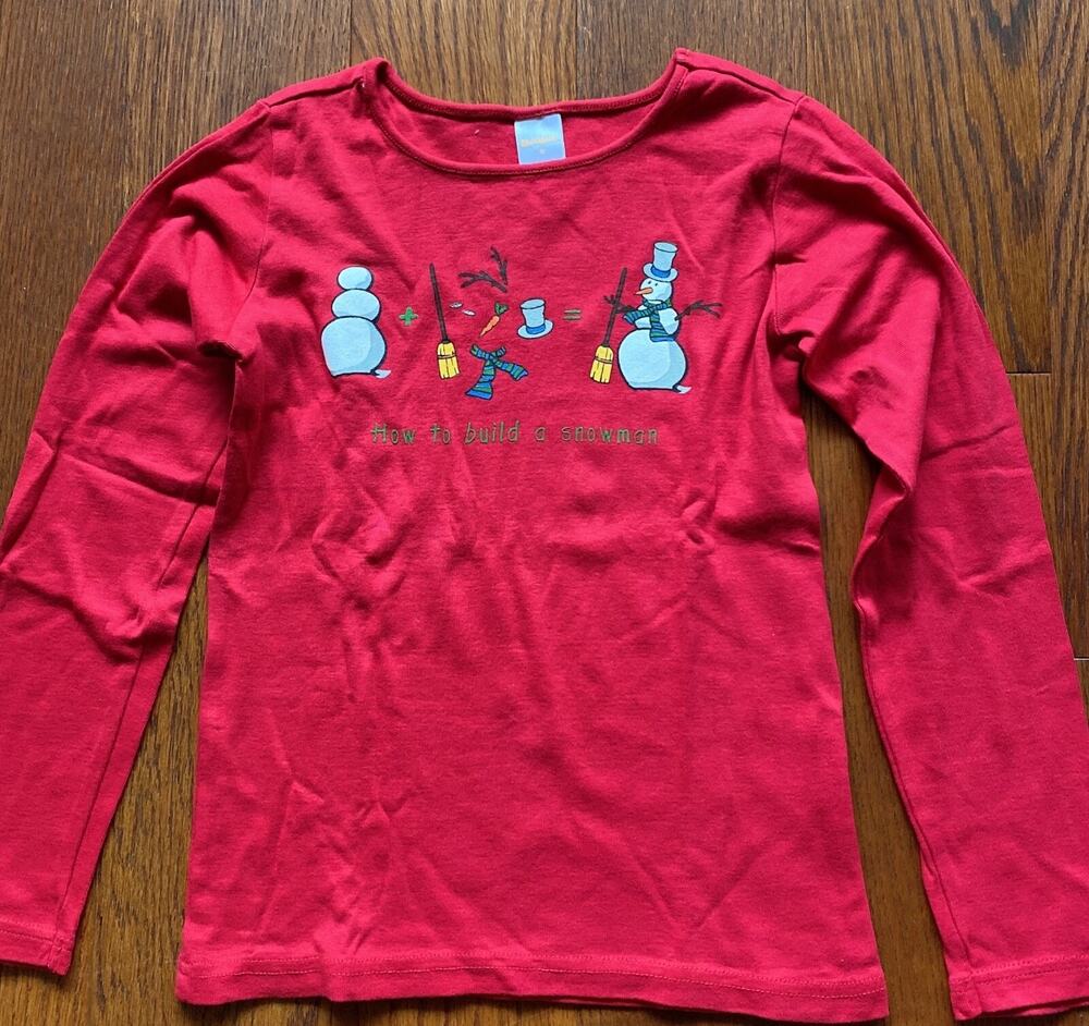 Gymboree Girls LS Shirt How To Build A Snowman Red Tee Holiday T Shirt Size 10
